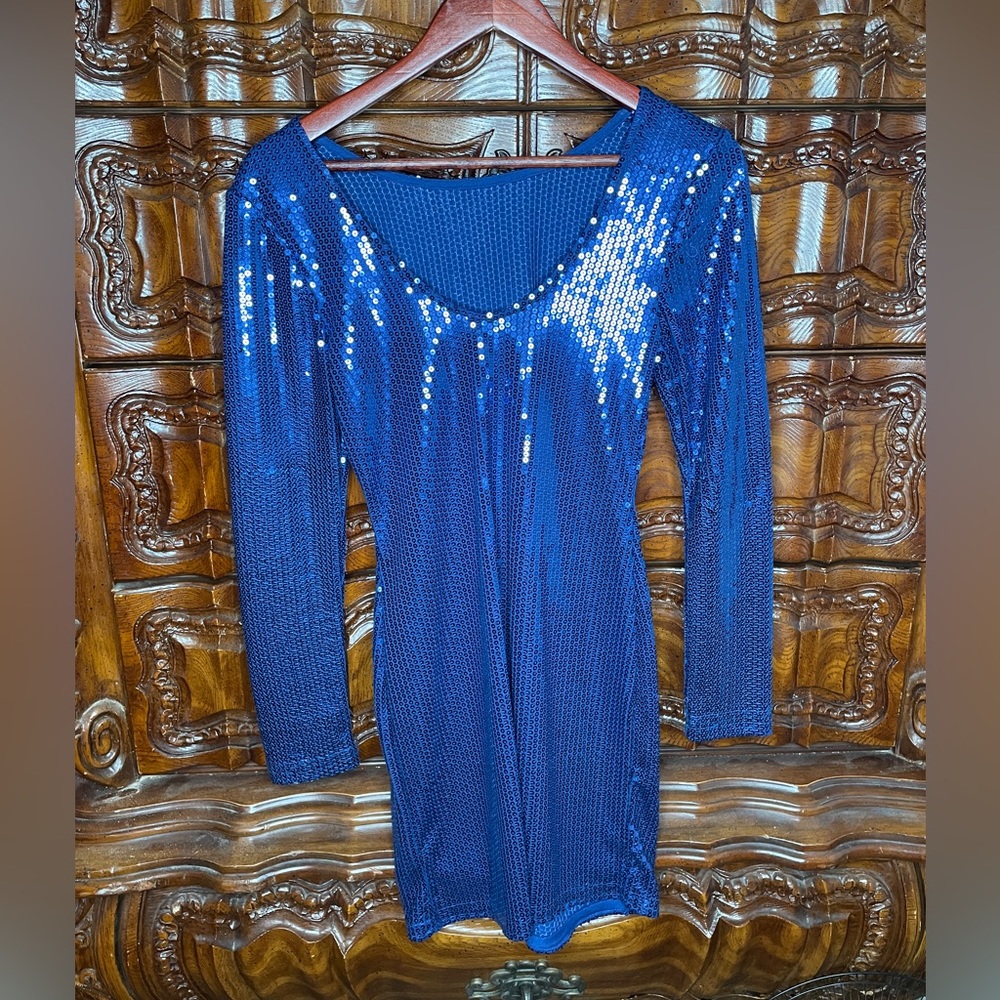 Blue Sequin Mini-Dress